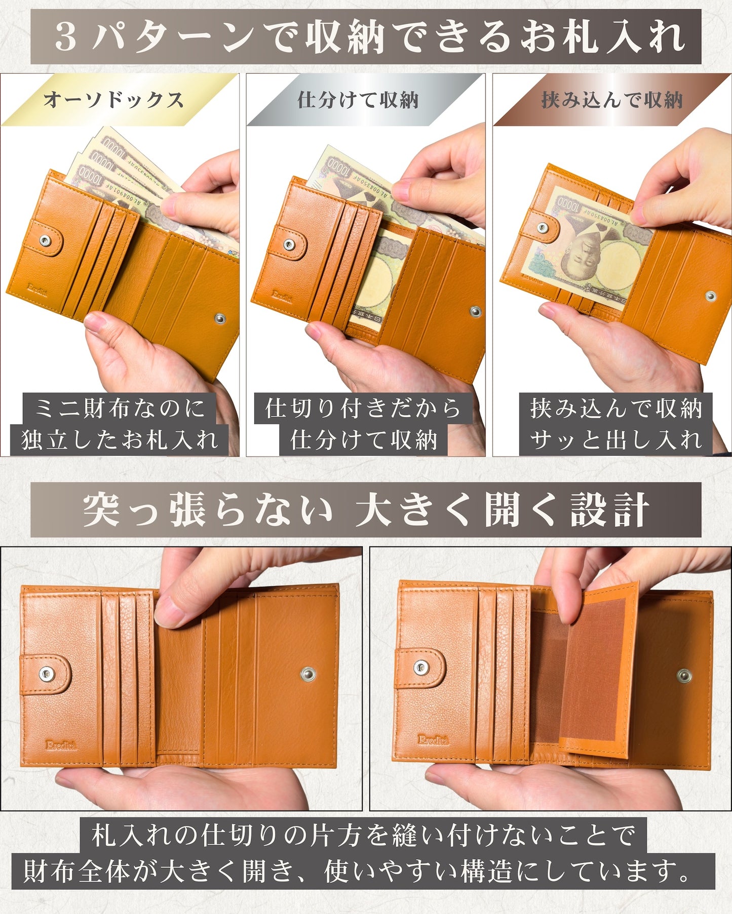 Eredita(エレディータ) フルグレインレザー ミニ財布 メンズ 外側BOX型小銭入れ WL34